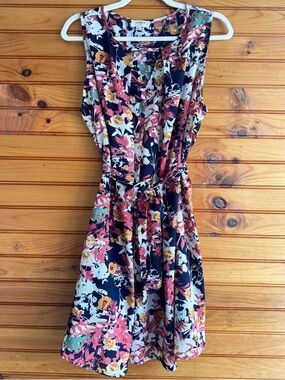 Umgee Floral Dress L Sleeveless Belted Loose Boho Knee Length